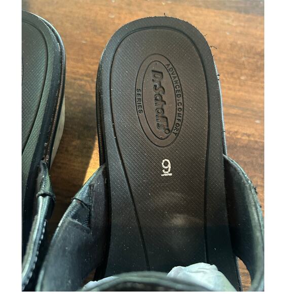 Dr Scholls Cork Wedge Black Thong Sandals Cut Out Summer Spring Women's Size 9 - Picture 5 of 9